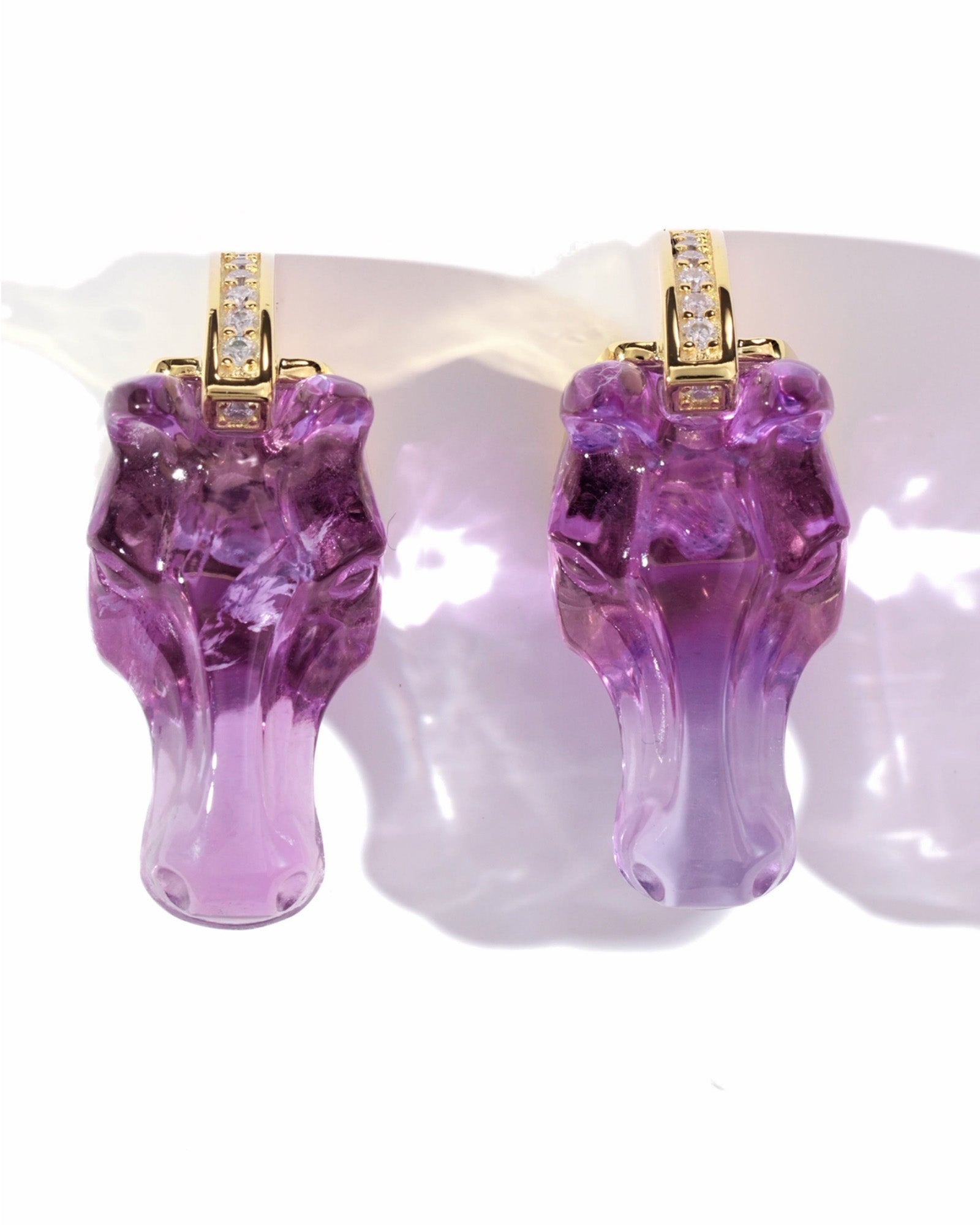 Gem Earrings Of Amethyst Carved Horse Head Skull Earrings