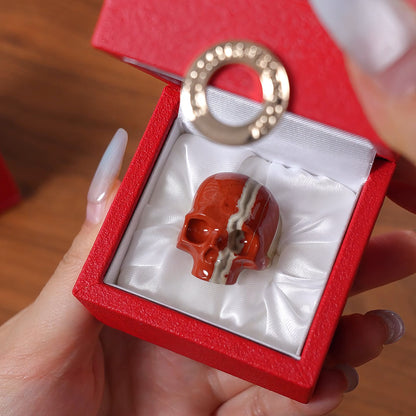 Skullis Signature Red Jasper Gem Skull Ring, Hand Carved, Sterling Silver, for Women & Men