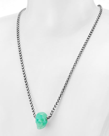 Skullis Signature Chrysoprase Gem Skull Pendant or Necklace, Hand Carved, Sterling Silver 925 Chain, for Women & Men