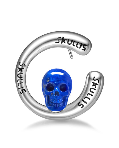 Gem Skull Earrings of Lapis Lazuli Carved Skull in 925 Sterling Silver