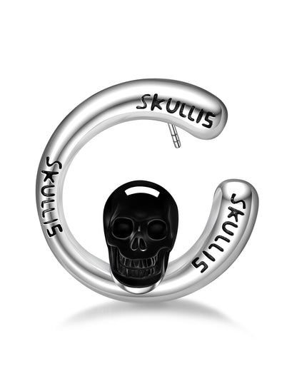 Gem Skull Earrings of Black Obsidian Carved Skull in 925 Sterling Silver