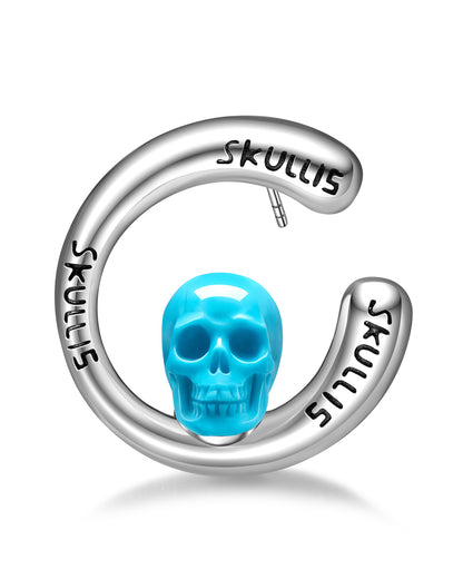 Gem Skull Earrings of Peruvian Turquoise Carved Skull in 925 Sterling Silver