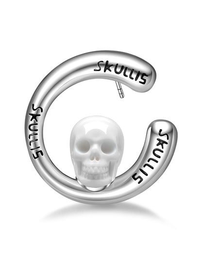 Gem Skull Earrings of White Jasper Carved Skull in 925 Sterling Silver