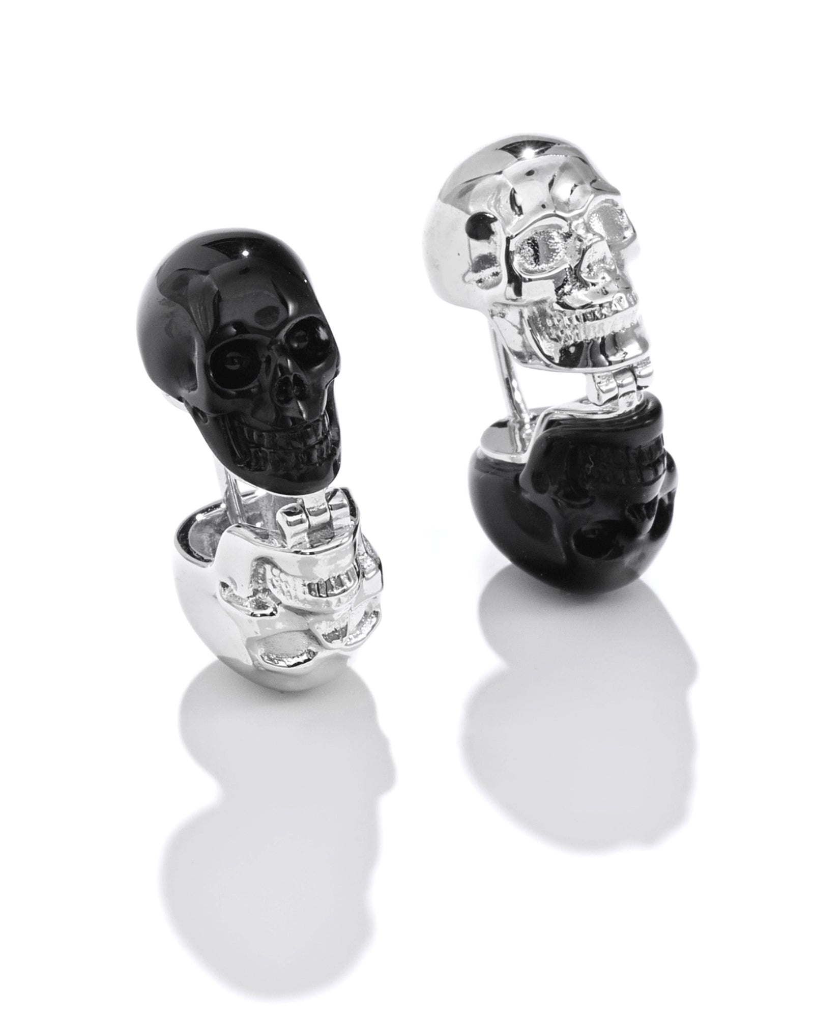Gem Skull Earrings of Black Obsidian Carved Skull in 925 Sterling Silver -S0001715 Skull Earrings