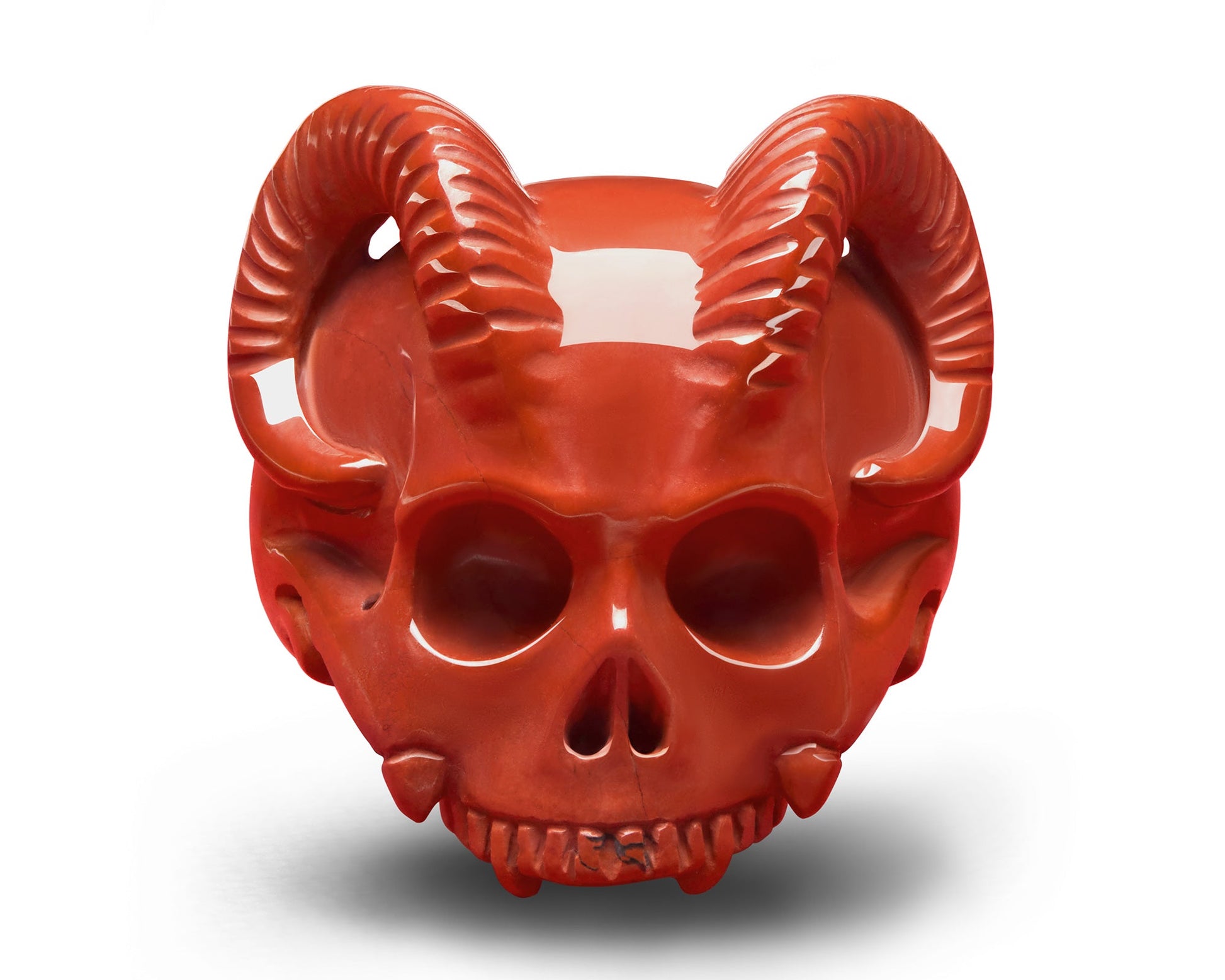 Gem Skull Ring of Red Jasper Carved Skull & Beast Horns Skull Rings