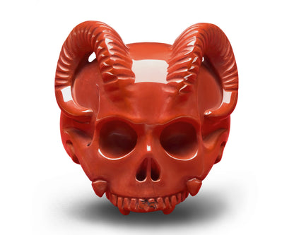 Gem Skull Ring of Red Jasper Carved Skull & Beast Horns Skull Rings