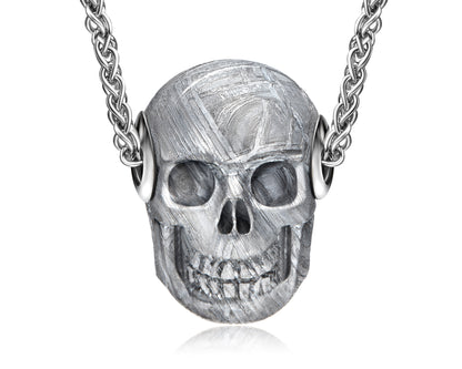 Skullis Signature Sweden Meteorite Gem Skull Pendant or Necklace, Hand Carved, Sterling Silver 925 Chain, for Women & Men
