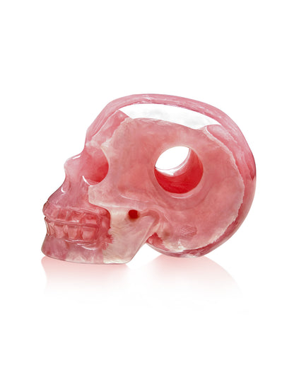 Minimalist Skull Pendant - 0.6" Rhodochrosite Gem Skull Pendant or Necklace, Hand Carved, for Women & Men