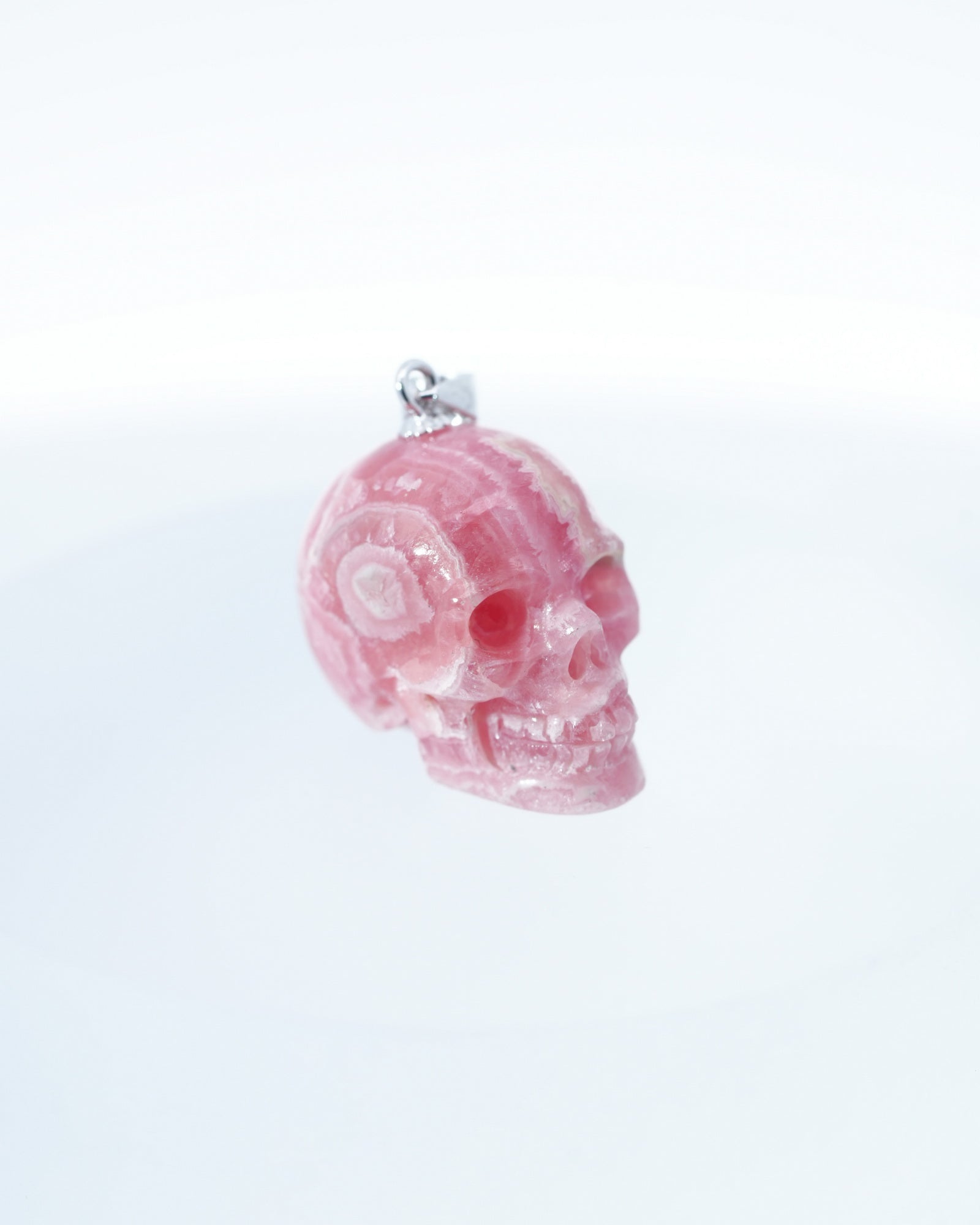 Gem Skull Pendant Necklace of Rhodochrosite Carved Skull with Silver Bail in Sterling Silver-0500044 Skull Pendants
