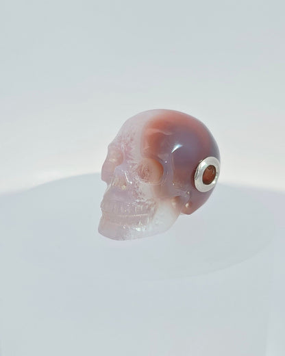 Gem Skull Pendant Necklace Of Mozambique Crystal Carved Skull With Detachable Silver Jaw In
