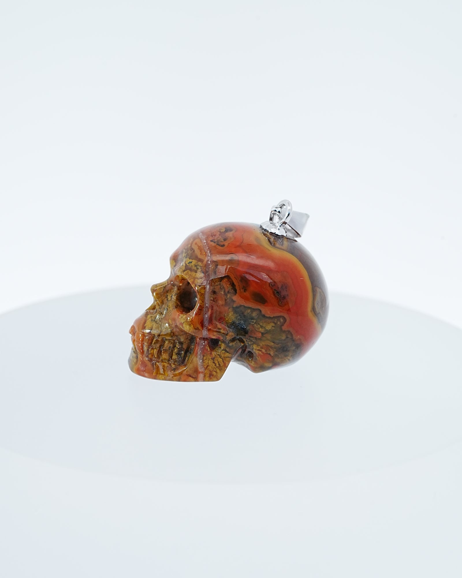 Gem Skull Pendant Necklace of Empire Red Agate Carved Skull with Silver Bail in Sterling Silver -0800047 Skull Pendants