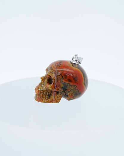 Gem Skull Pendant Necklace of Empire Red Agate Carved Skull with Silver Bail in Sterling Silver -0800047 Skull Pendants