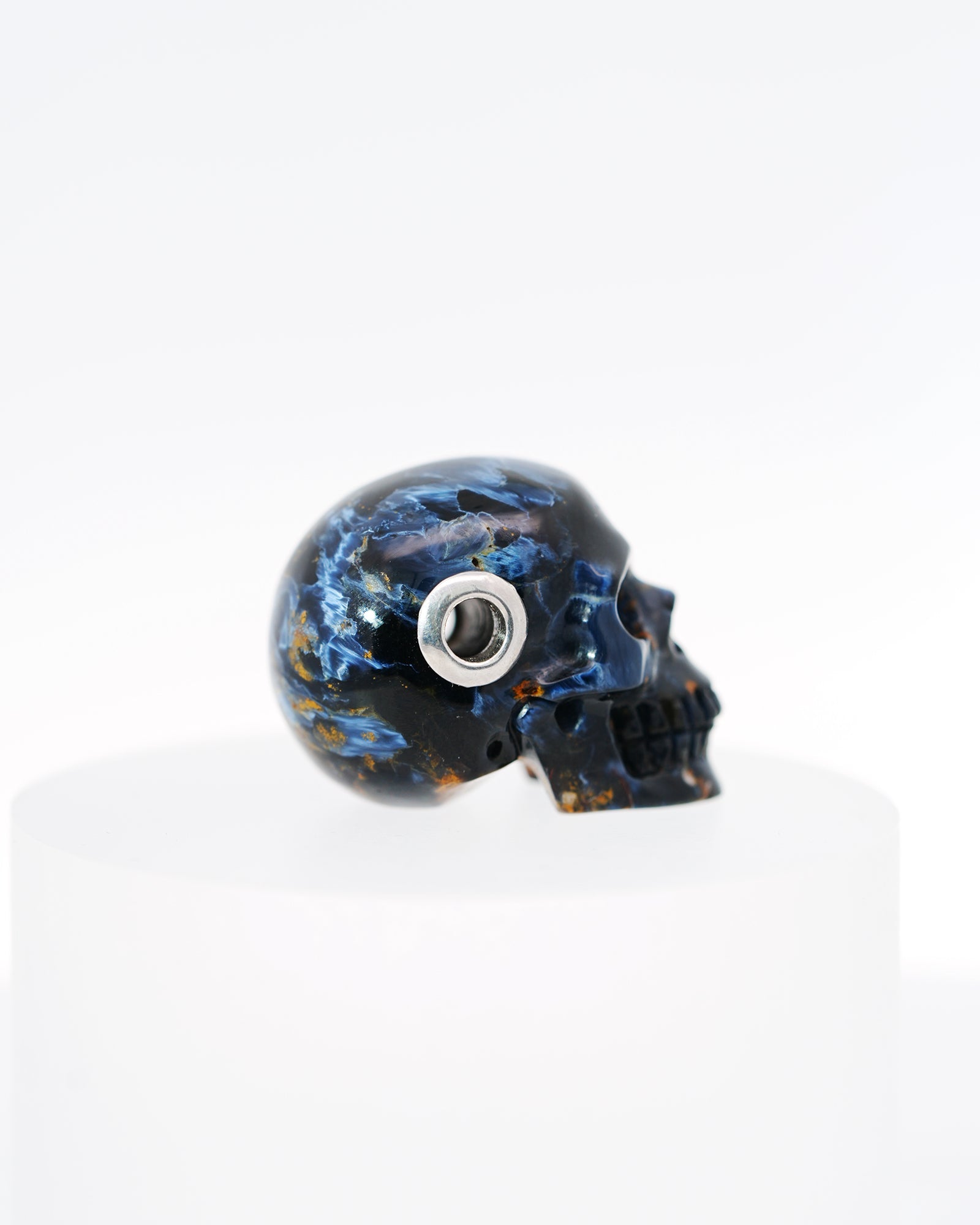 Skullis Signature Pietersite Gem Skull Pendant or Necklace Hand Carved Sterling Silver 925 Chain for Women & Men