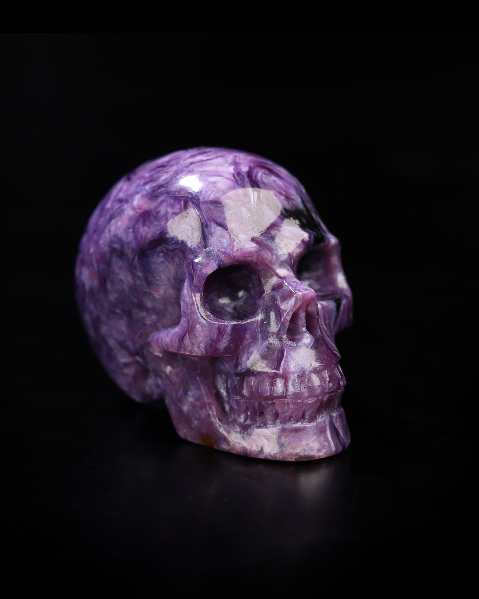 Rare 1.3’’ Russian Charoite Carved Gem Skull Skullis Realistic - 0800049 Tiny Gemstone Skull