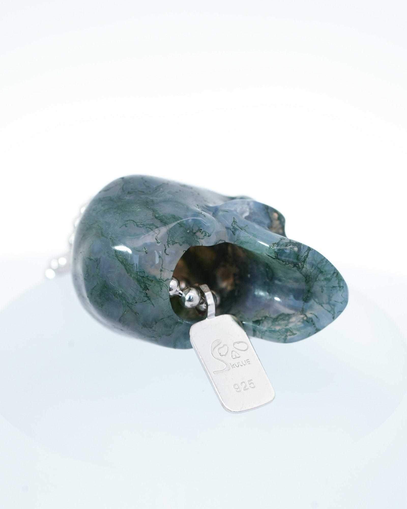 Gem Skull Pendant Necklace of Green Moss Agate Carved Hollow Skull with 925 Sterling Silver Chain - 4814084 Skull