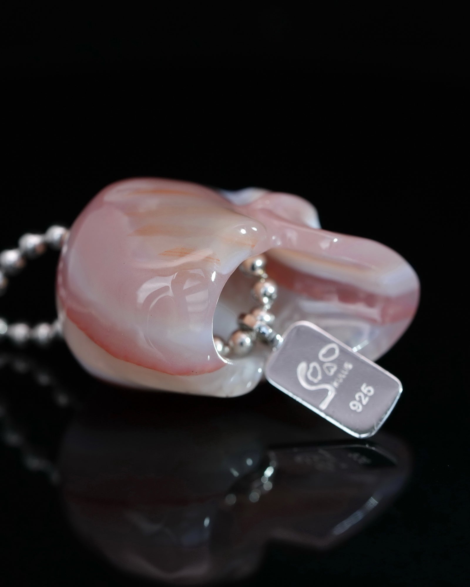 Gem Skull Pendant Necklace of Mozambique Agate Carved Hollow Skull with 925 Silver Chain - 9500204 Skull Pendants