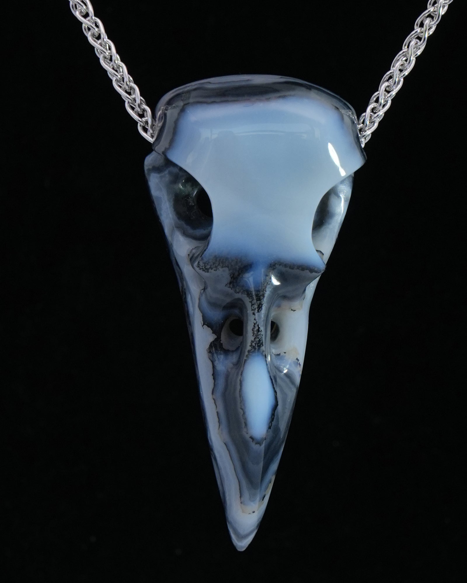 Gem Raven Skull Pendant Necklace of Gray & White Agate Crystal Raven Pendant - 9800166 Skull Pendants