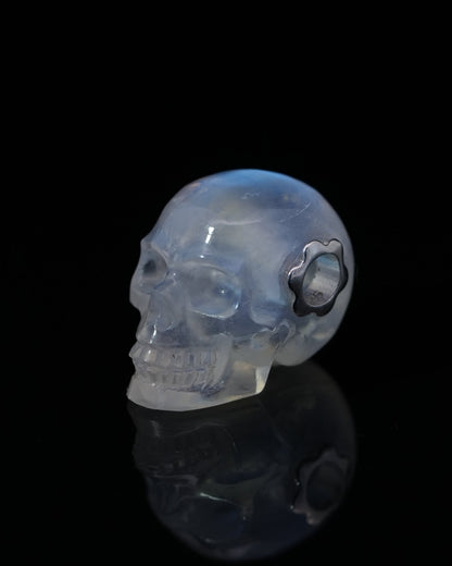 Skullis Signature Moonstone Gem Skull Pendant or Necklace Hand Carved Sterling Silver 925 Chain for Women & Men