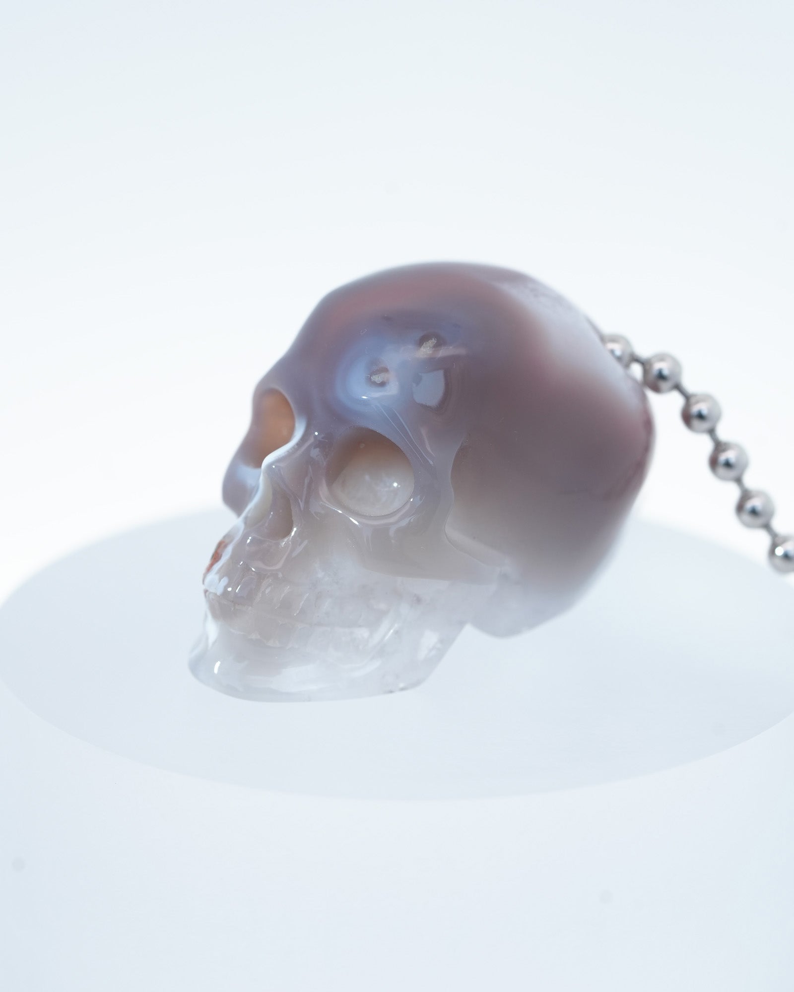 Gem Skull Pendant Necklace of Mozambique Agate Carved Hollow Skull with 925 Sterling Silver Chain - 9800193 Skull