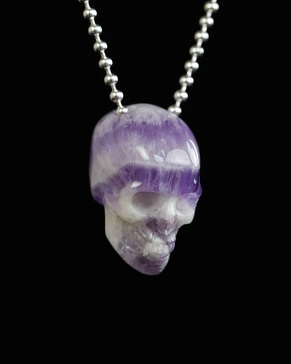 Hollow Essence - Gem Skull Pendant Necklace of Dream Chevron Amethyst Carved Hollow Skull - Y9900319