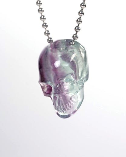 Hollow Essence - Gem Skull Pendant Necklace of Fluorite Carved Hollow Skull - Y9900336