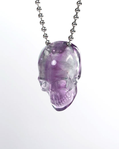 Hollow Essence - Gem Skull Pendant Necklace of Fluorite Carved Hollow Skull - Y9900339