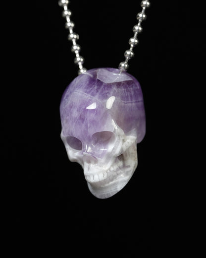 Hollow Essence - Gem Skull Pendant Necklace of Dream Chevron Amethyst Carved Hollow Skull - Y9900340