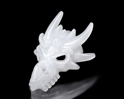 Gem Skull Pendant Necklace of White Jade Carved Dragon Skull Skull Pendants