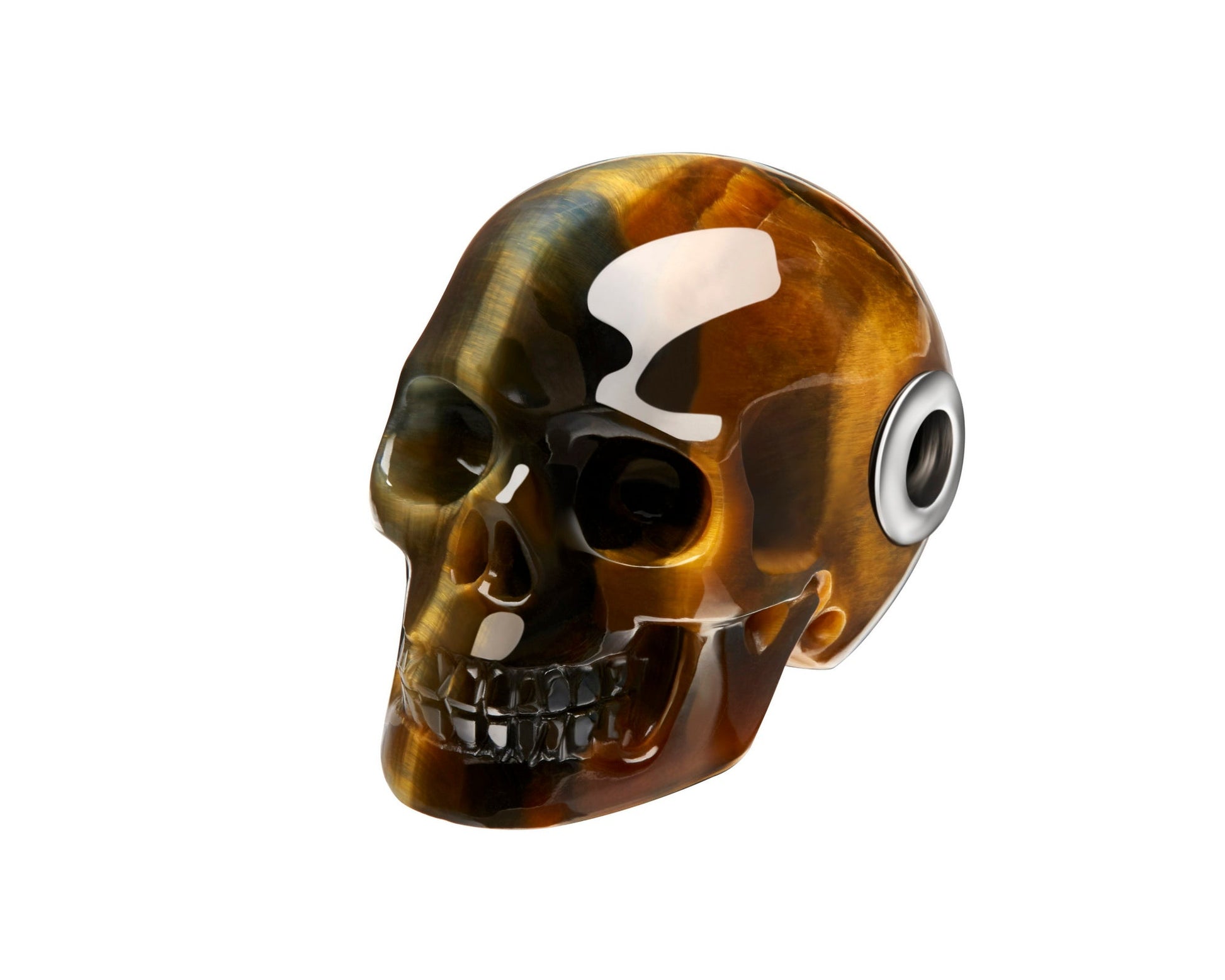 Gem Skull Pendant Necklace Of Blue & Gold Tiger’s Eye Carved Skull Skull Pendants