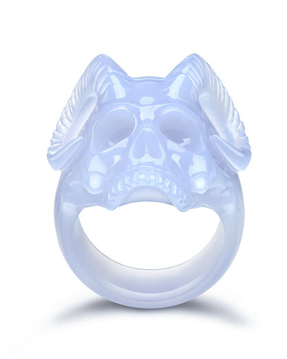 Gem Skull Ring Of Blue Chalcedony Carved Skull Skull Rings