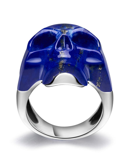 Skullis Signature Lapis Lazuli Gem Skull Ring Hand Carved Sterling Silver For Women & Men Rings