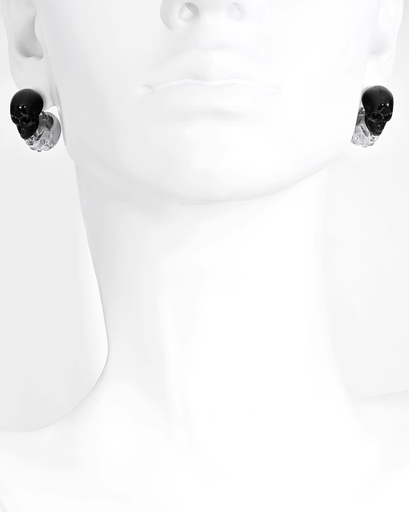 Gem Skull Earrings of Black Obsidian Carved Skull in 925 Sterling Silver -S0001715 Skull Earrings