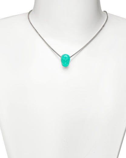 Minimalist Skull Pendant - 0.6" Chrysoprase Gem Skull Pendant or Necklace, Hand Carved, for Women & Men