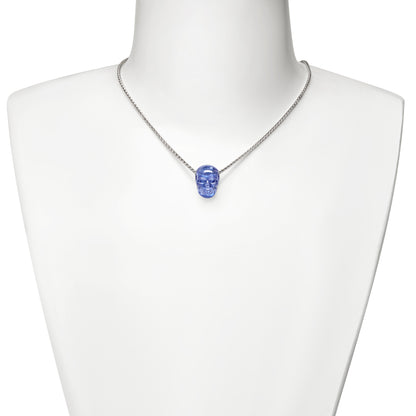 Minimalist Skull Pendant - 0.6" Tanzanite Gem Skull Pendant or Necklace, Hand Carved, for Women & Men