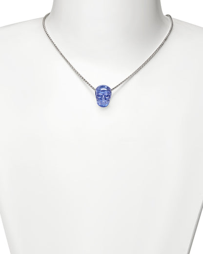 Minimalist Skull Pendant - 0.6" Tanzanite Gem Skull Pendant or Necklace, Hand Carved, for Women & Men