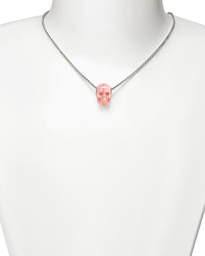 Minimalist Skull Pendant - 0.6" Rhodochrosite Gem Skull Pendant or Necklace, Hand Carved, for Women & Men