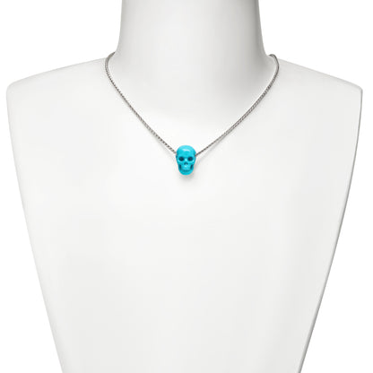 Minimalist Skull Pendant - 0.6" Turquoise Gem Skull Pendant or Necklace, Hand Carved, for Women & Men