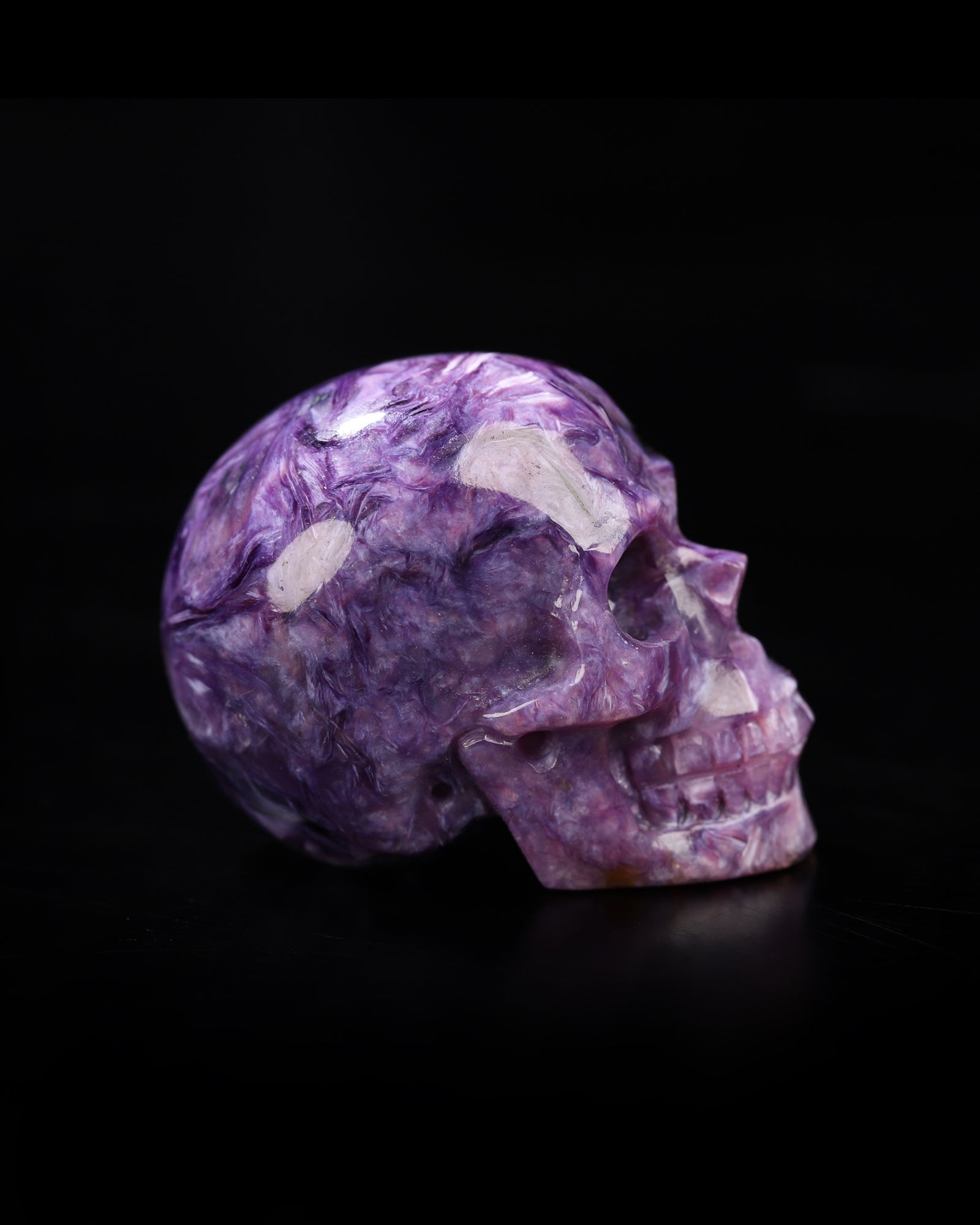 Rare 1.3’’ Russian Charoite Carved Gem Skull Skullis Realistic - 0800049 Tiny Gemstone Skull