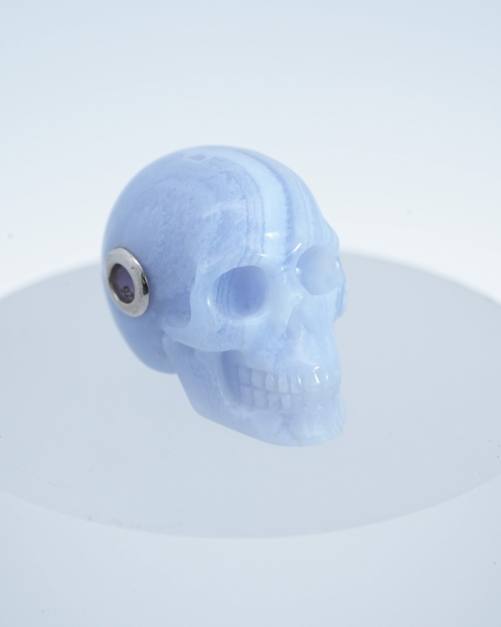 Skullis Signature Blue Lace Agate Gem Skull Pendant Or Necklace Hand Carved Sterling Silver 925