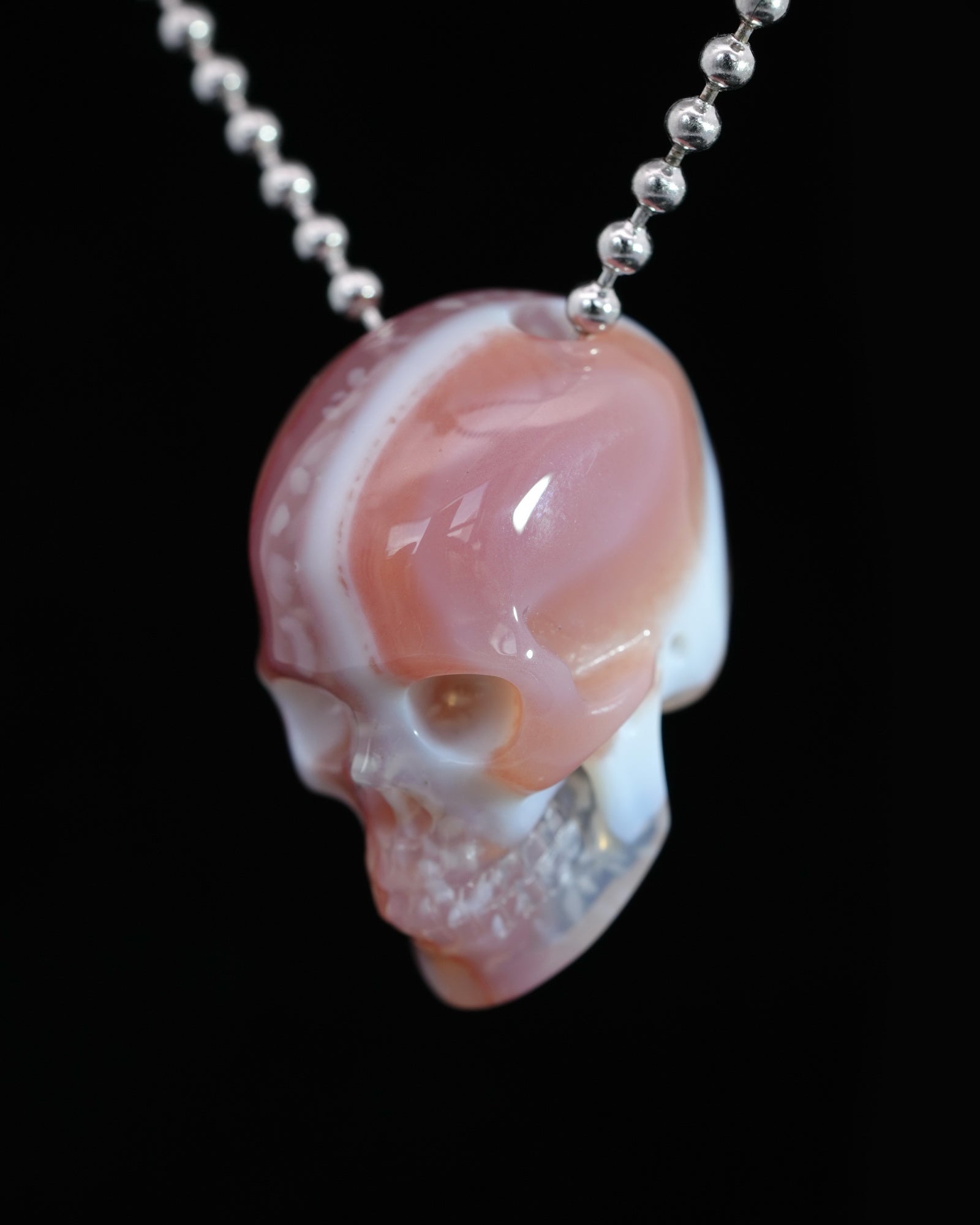 Gem Skull Pendant Necklace of Mozambique Agate Carved Hollow Skull with 925 Silver Chain - 9500204 Skull Pendants