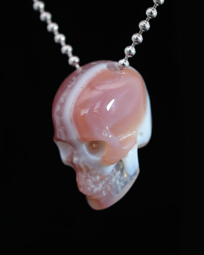 Gem Skull Pendant Necklace of Mozambique Agate Carved Hollow Skull with 925 Silver Chain - 9500204 Skull Pendants