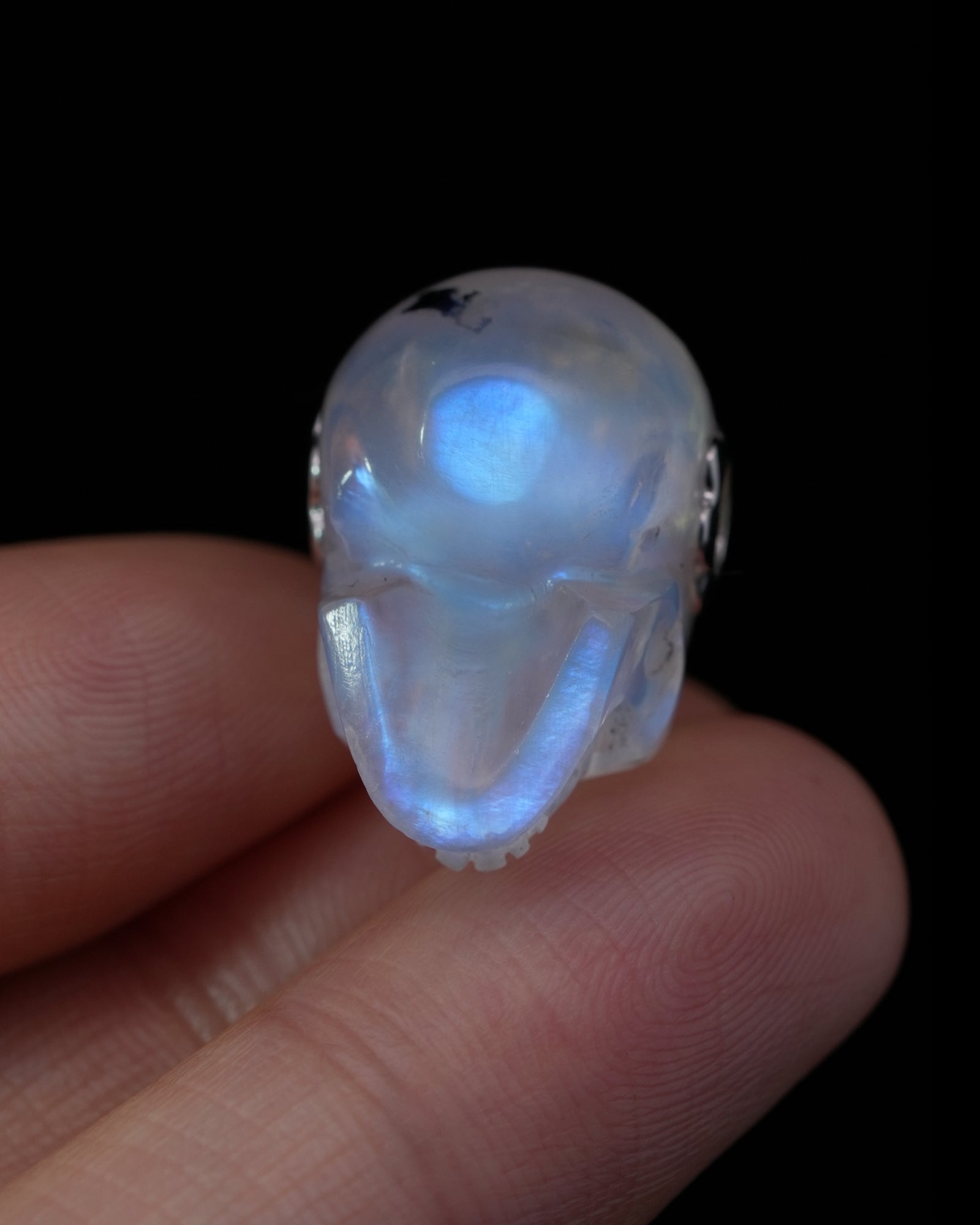 Skullis Signature Moonstone Gem Skull Pendant or Necklace Hand Carved Sterling Silver 925 Chain for Women & Men