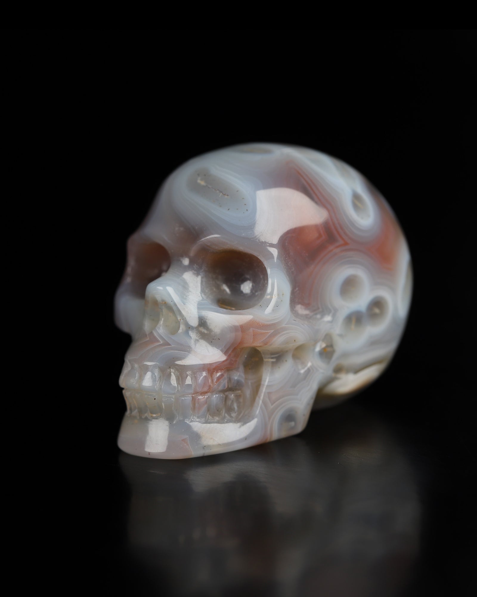 1.3’’ Mozambique Agate Carved Gem Skull Skullis Realistic - 9800187 Tiny Gemstone Skull