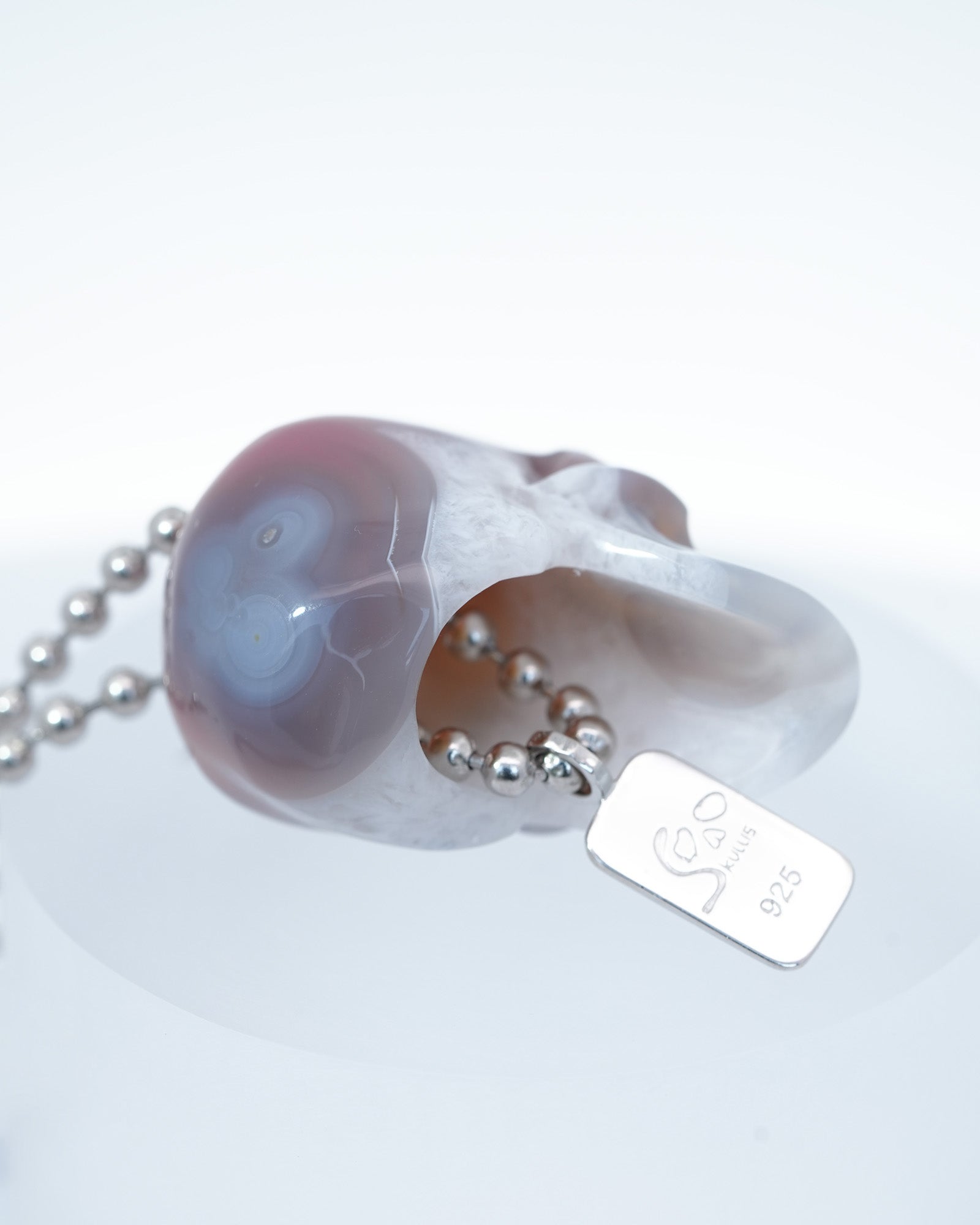 Gem Skull Pendant Necklace of Mozambique Agate Carved Hollow Skull with 925 Sterling Silver Chain - 9800193 Skull