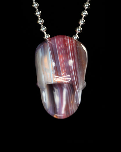 Gem Skull Pendant Necklace of Mozambique Agate Carved Hollow Skull with 925 Silver Chain - 9900091