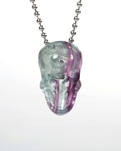 Hollow Essence - Gem Skull Pendant Necklace of Fluorite Carved Hollow Skull - Y9900336