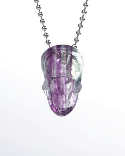 Hollow Essence - Gem Skull Pendant Necklace of Fluorite Carved Hollow Skull - Y9900339