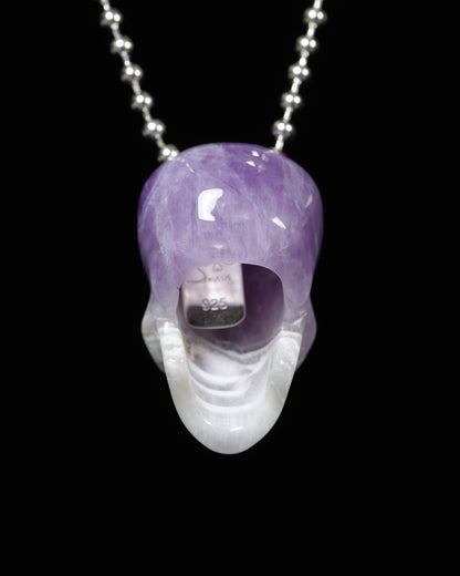 Hollow Essence - Gem Skull Pendant Necklace of Dream Chevron Amethyst Carved Hollow Skull - Y9900340