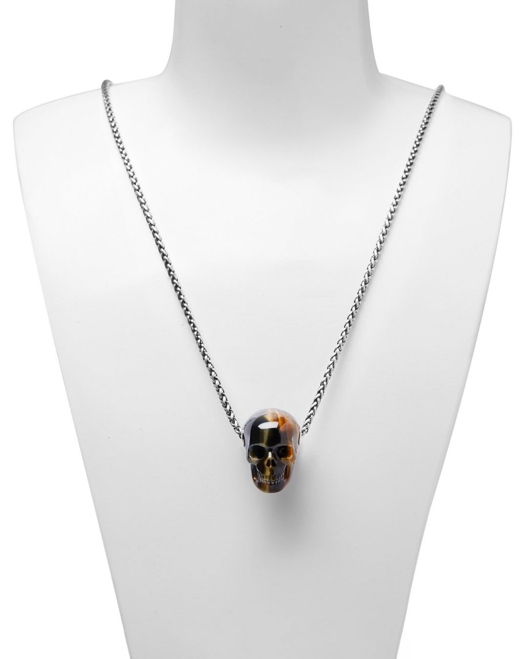Gem Skull Pendant Necklace Of Blue & Gold Tiger’s Eye Carved Skull Skull Pendants