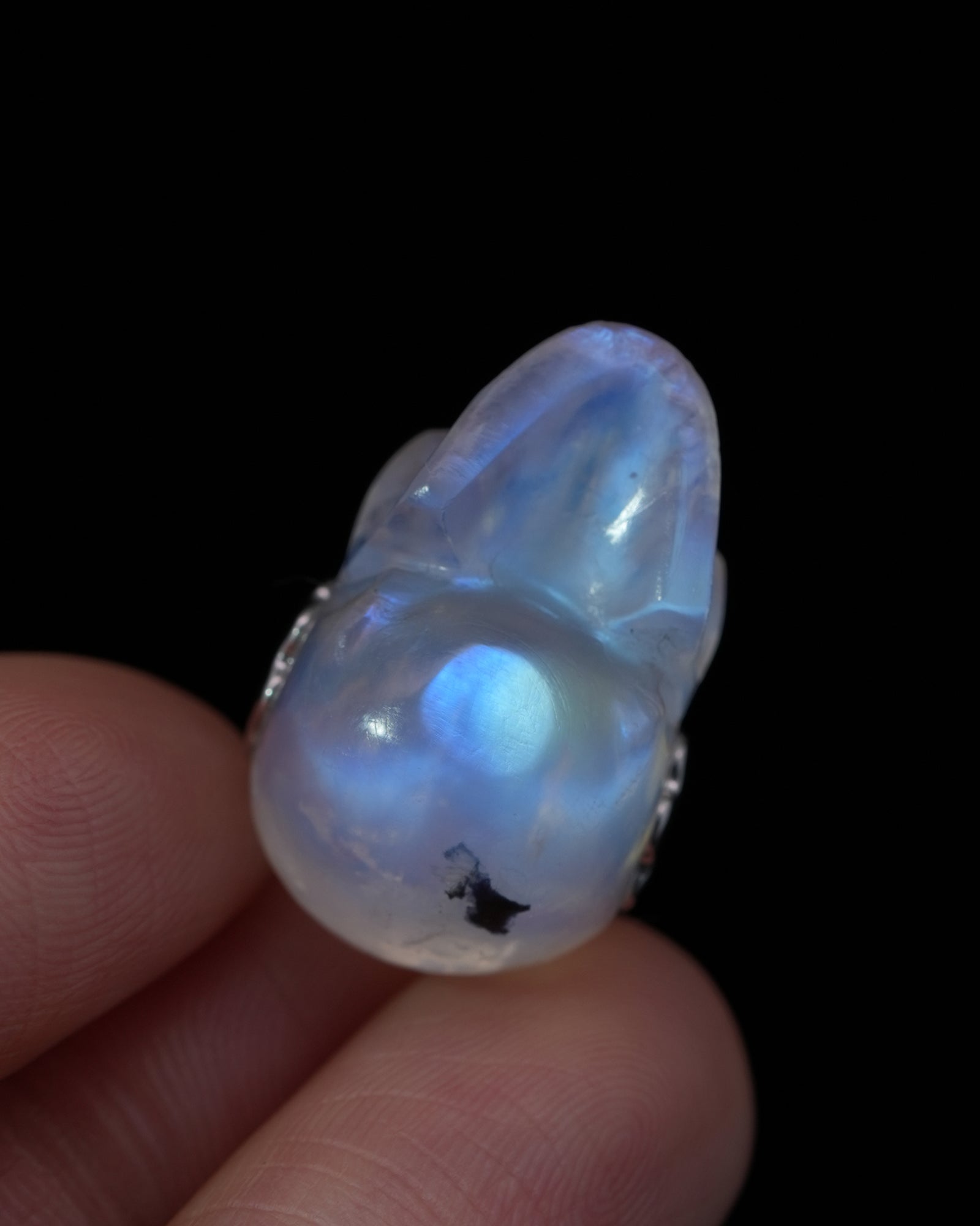 Skullis Signature Moonstone Gem Skull Pendant or Necklace Hand Carved Sterling Silver 925 Chain for Women & Men